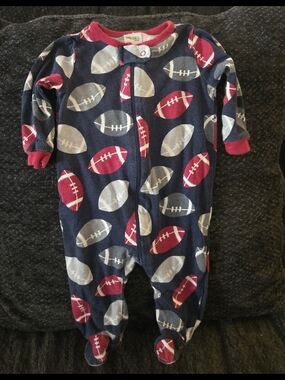 Kids Navy Football Footed One-Piece Pajama